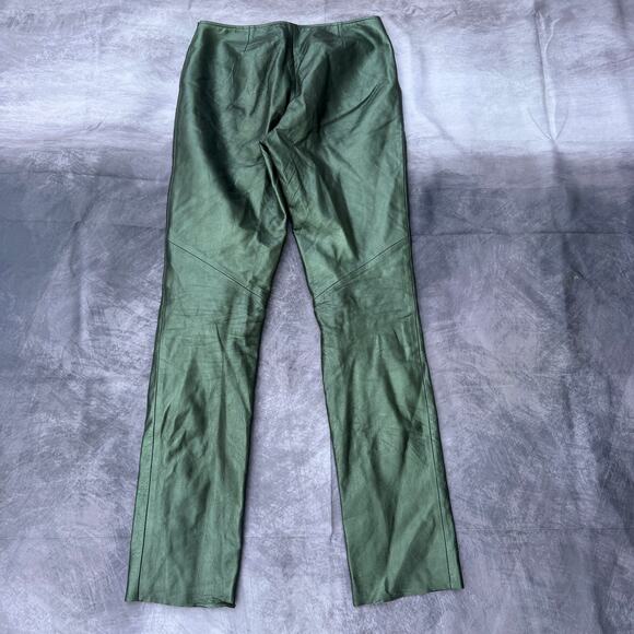 Women's Vintage 90's Hugo Buscatti Shiny Green Leather Casual Pants Sz 4 Tall - Picture 2 of 8